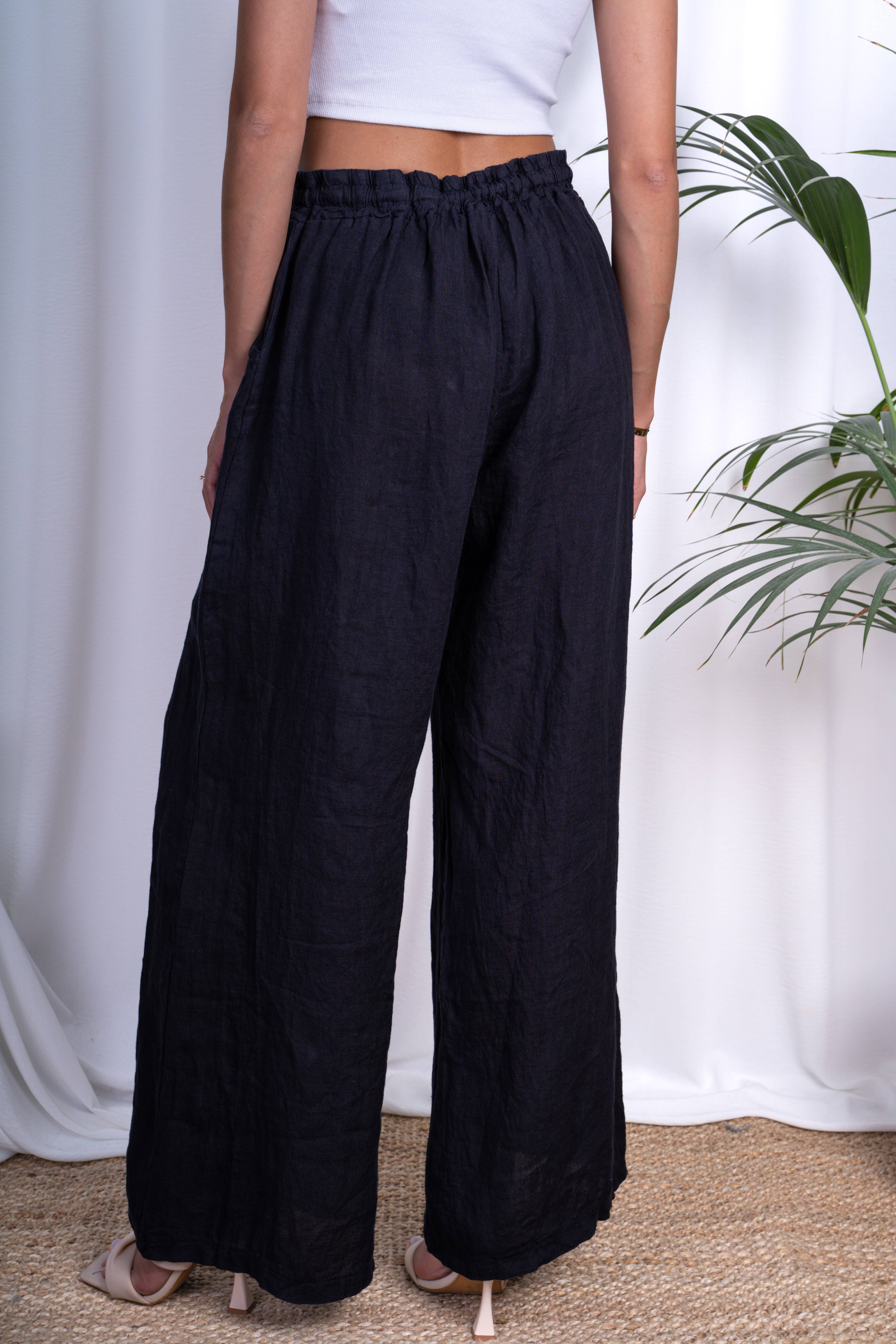 ORNELLA PARIS - Vente Pantalon – femme - pantalon coupe large  en lin grande taille BLL-PT7900L15