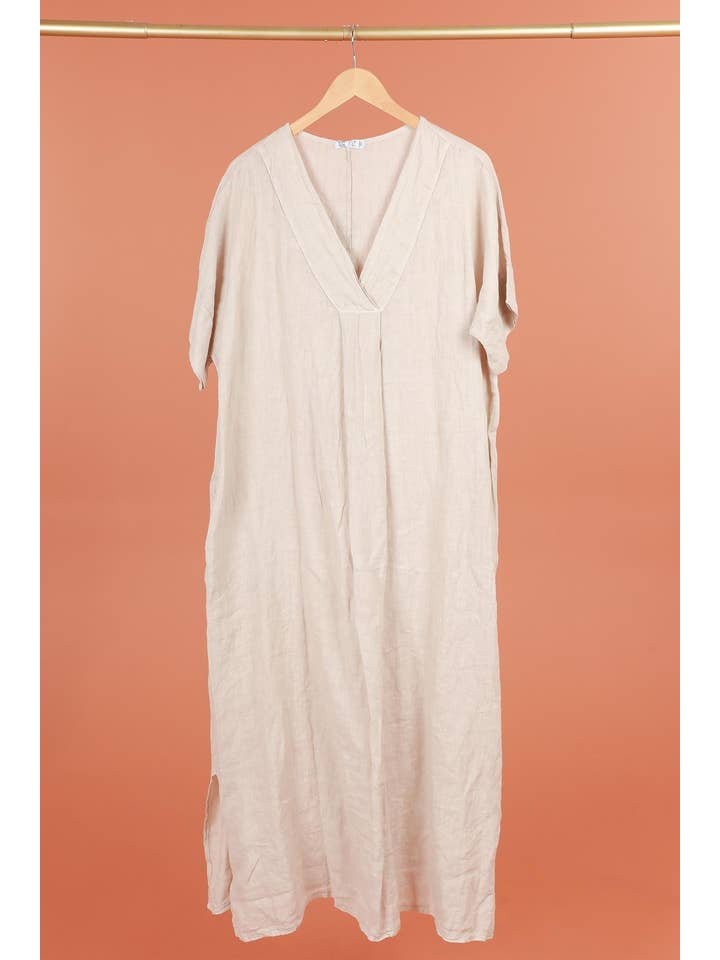 la maison des fibres naturelles - Wholesale Dress - Women's - Long dress v-neck 62733 100% linen