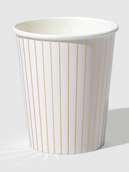 White Pinstripe Cups (10 per pack) for wholesale by Coterie Party Supplies