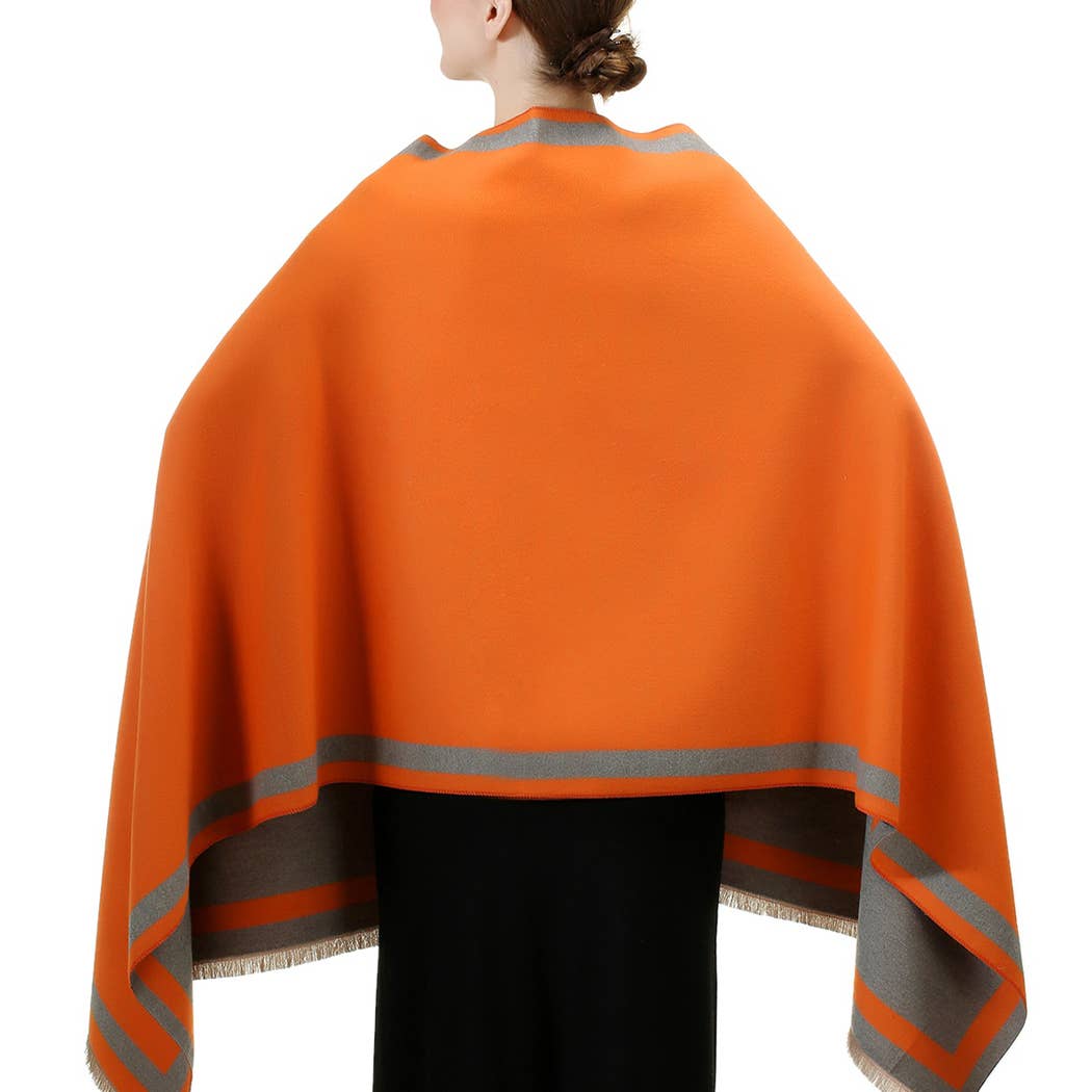 Fashion City - Wholesale Wrap - Women's - Reversible Oversized Border Cashmere Feel Shawl11