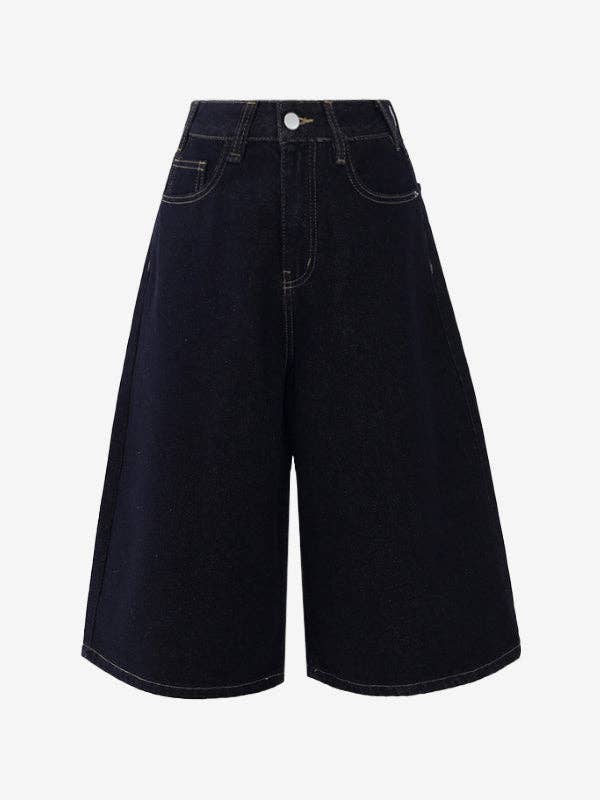 Blue Loose-Fitting Wide-Legged Denim Shorts for wholesale on Faire