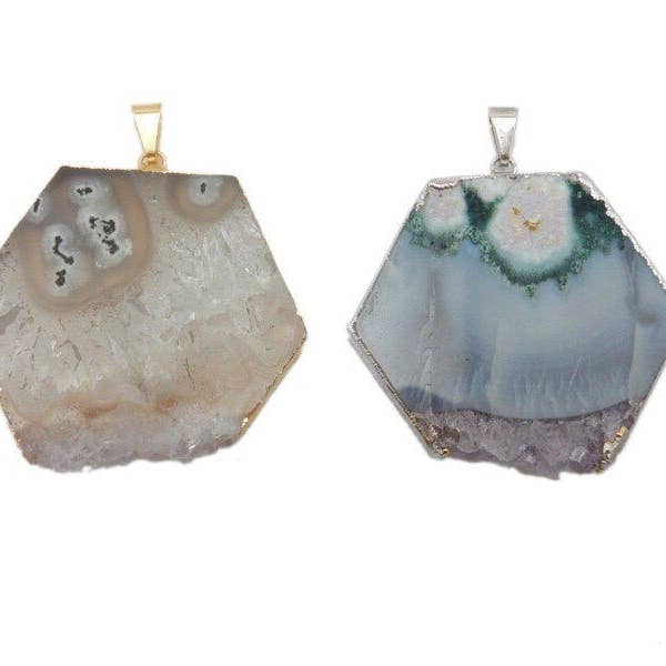 Jewelers Paradise - Wholesale Individual Charm/Pendant - Amethyst Slice Hexagon Pendant with Electroplated Edge3