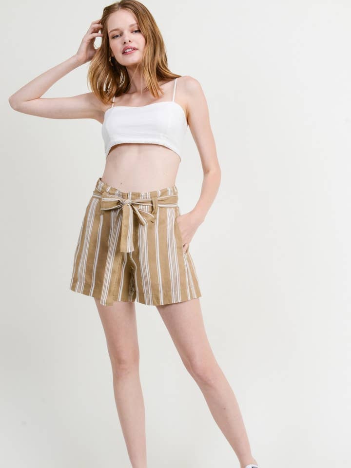 Casual Striped Washed Cotton-Rayon Women's Shorts 80177W for wholesale by Cotton Bleu