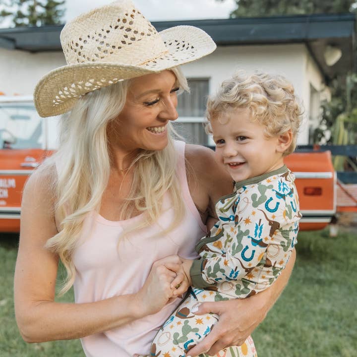 Beige Multi Howdy Western Bamboo Convertible Baby Pajamas for wholesale on Faire3