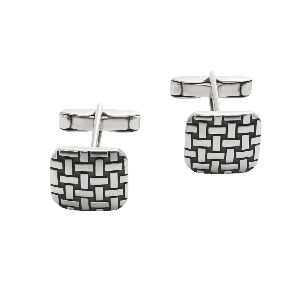 De Mexico – wholesale Cufflinks – Sterling Silver Checked & Oxidised Square Cufflinks0