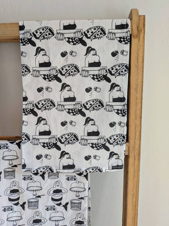 Hipster Mermaid kitchen tea towel for wholesale by Harmony Art Shop