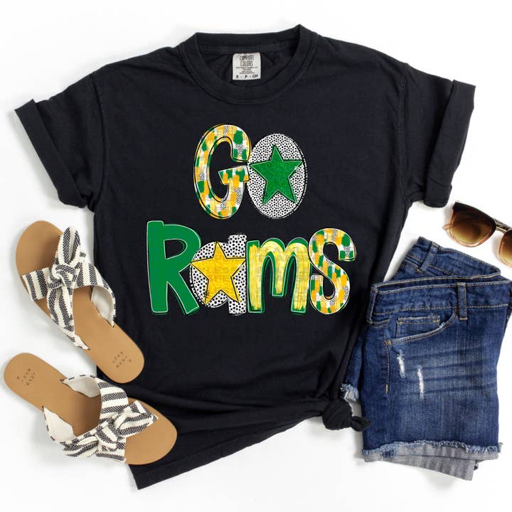 Vamos Rams - Transferencia DTF Alfabeto Amapola en Foil Verde y Dorado para venta al por mayor de Flawless Transfers