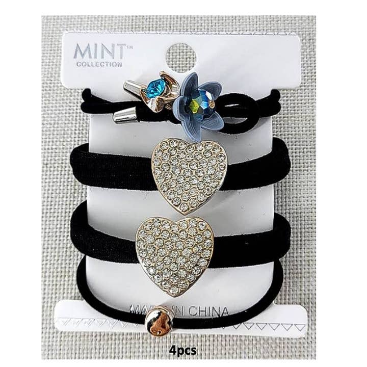 Heart Hair Tie 4 Pce Set for wholesale by Atlas Fashion