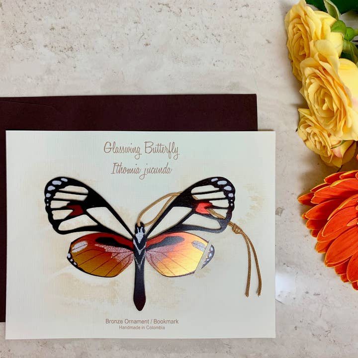 Tulia's Artisan Gallery - Wholesale Bookmark - Glass Wing Butterfly Ornament + Notecard5