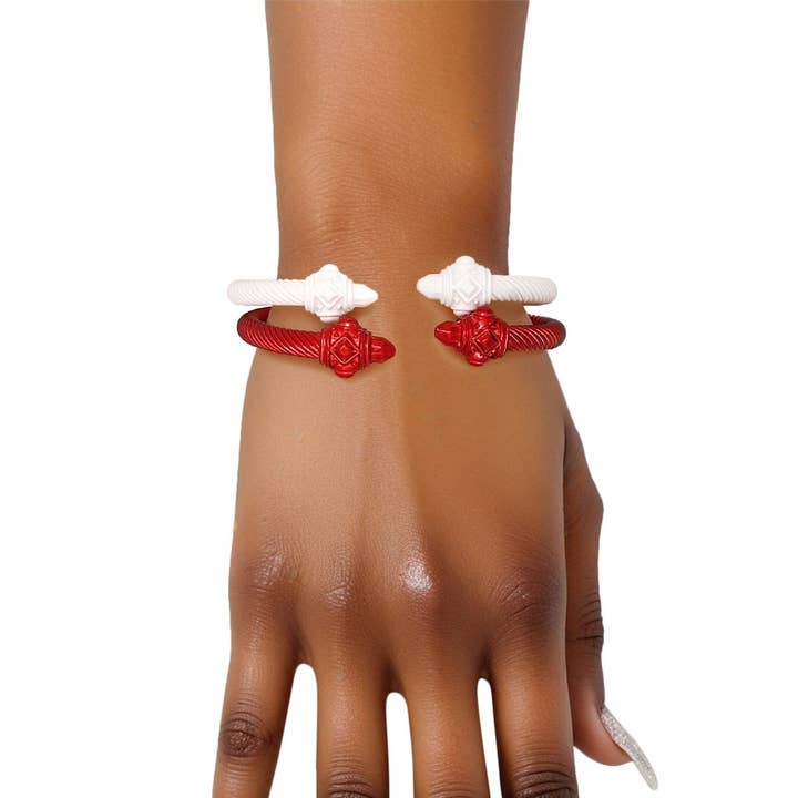 DST Sorority Red White Pointed Cable Bangle Set for wholesale by PinktownUSA
