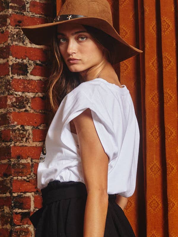 CAMELLO REBAJA OUTLET T1703 Top Corto con Dobladillo Elástico y Gráfico de venta al por mayor en Faire5