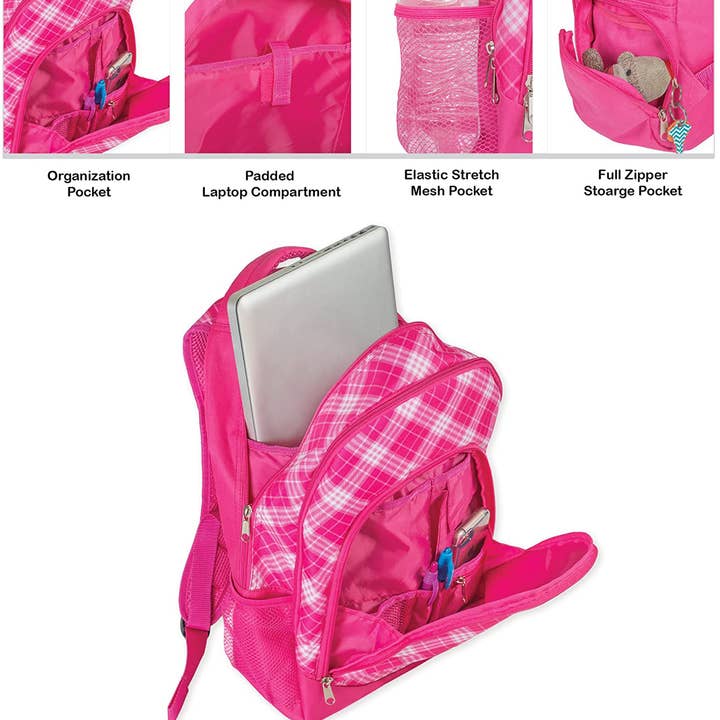 EAST AVENUE - Wholesale Backpack - Kids - Pink Preppy Plaid Backpack