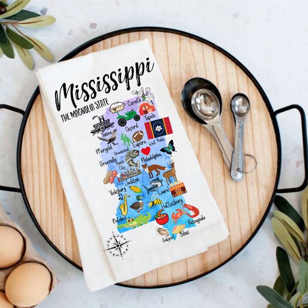 Mississippi State Map Souvenir Bomull Kökshandduk för wholesale av Avery Lane Gifts