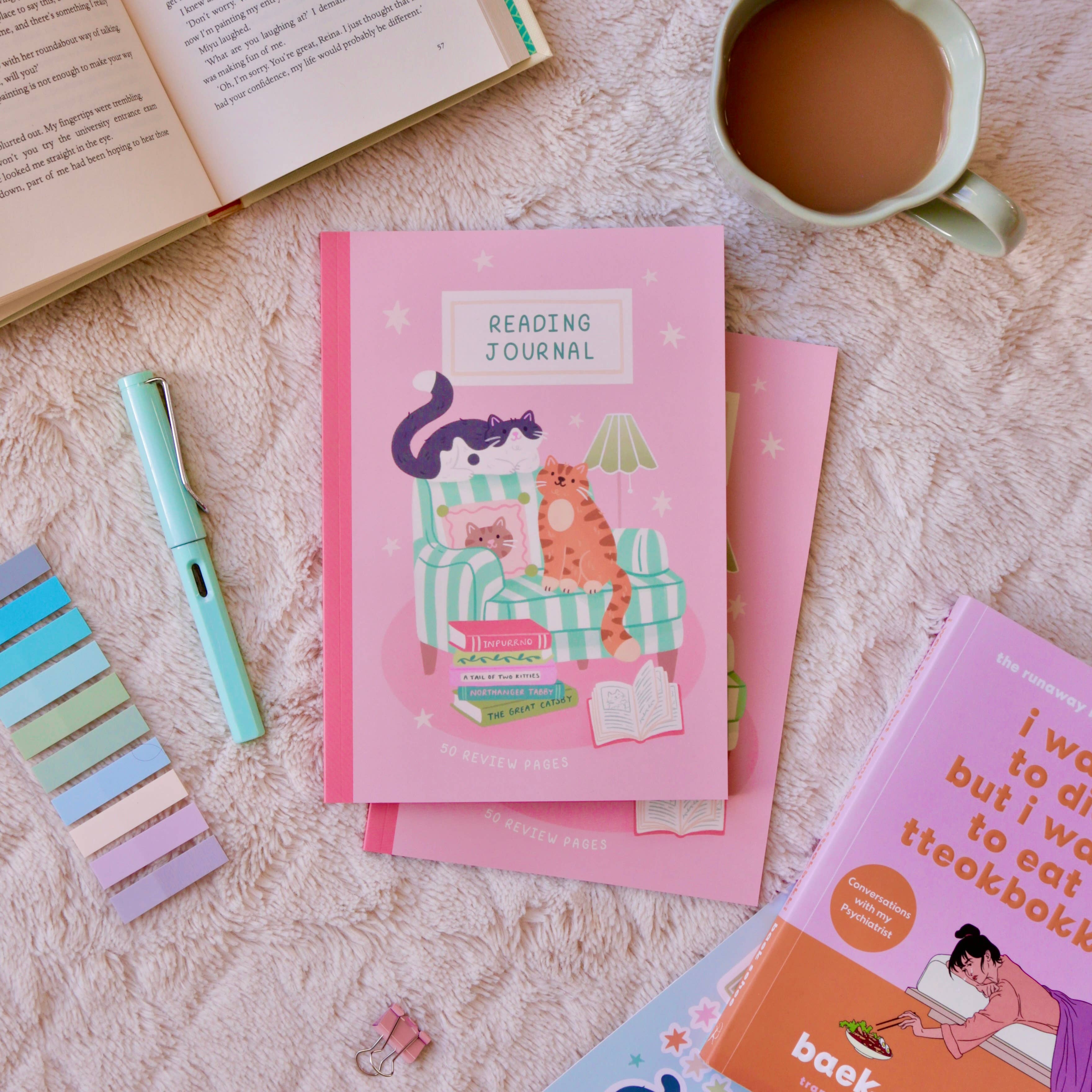 Hopscotch Paper Co. - Wholesale Journal/Diary - Reading Journal Cats – 50 Page Book Review Notebook1