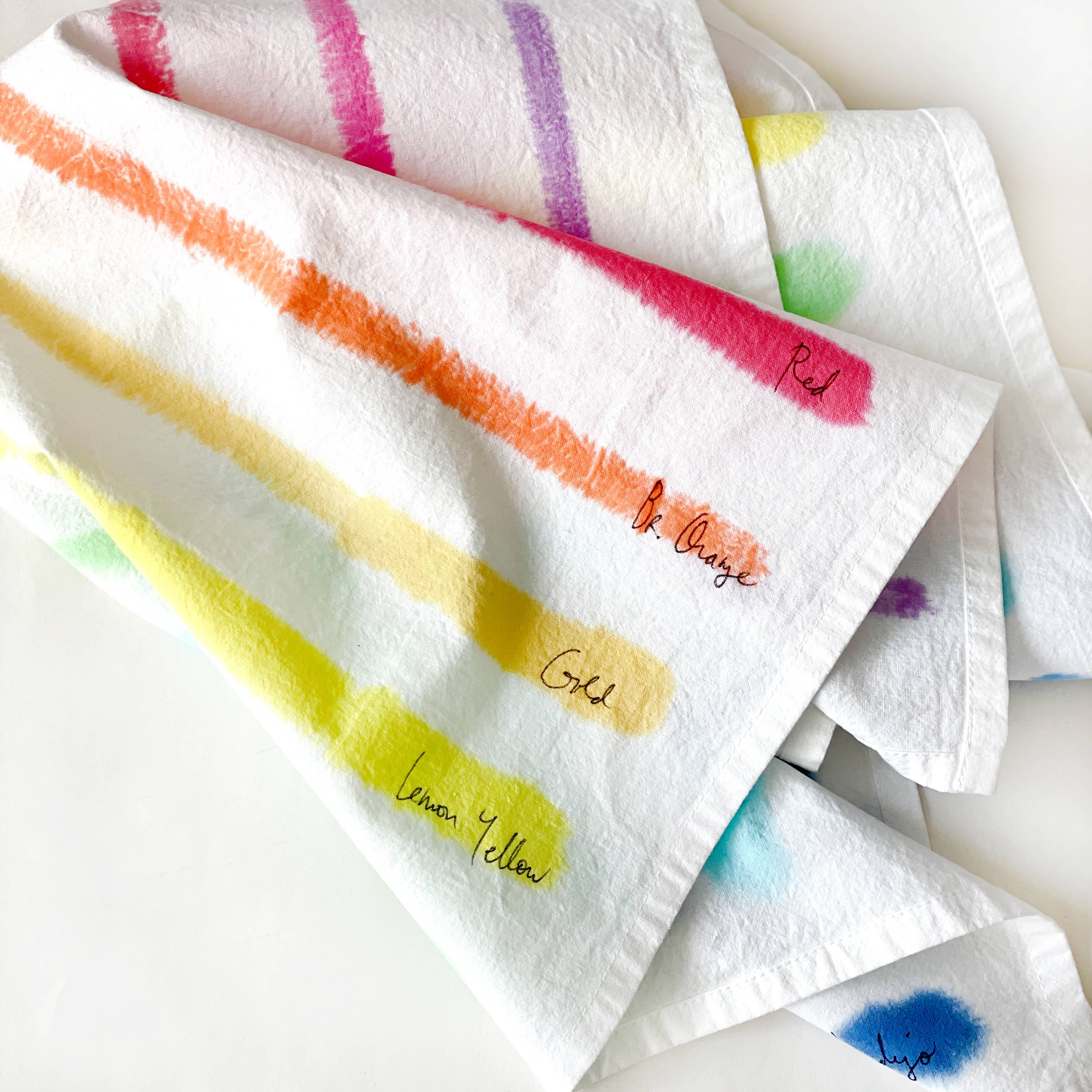 Merle Works - Wholesale Tea Towel - Rainbow Stripe Hand-painted Tea Towel3