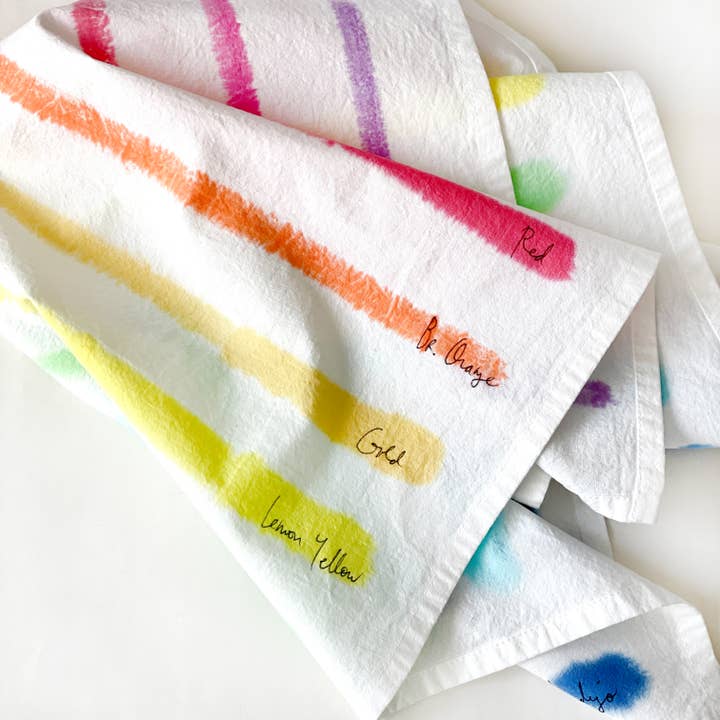 Merle Works - Wholesale Tea Towel - Rainbow Stripe Hand-painted Tea Towel3