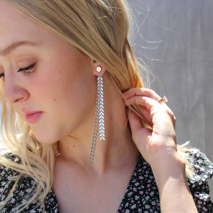Elegante Silver Double Sided Chevron Earrings for wholesale by Rejected Hearts Club
