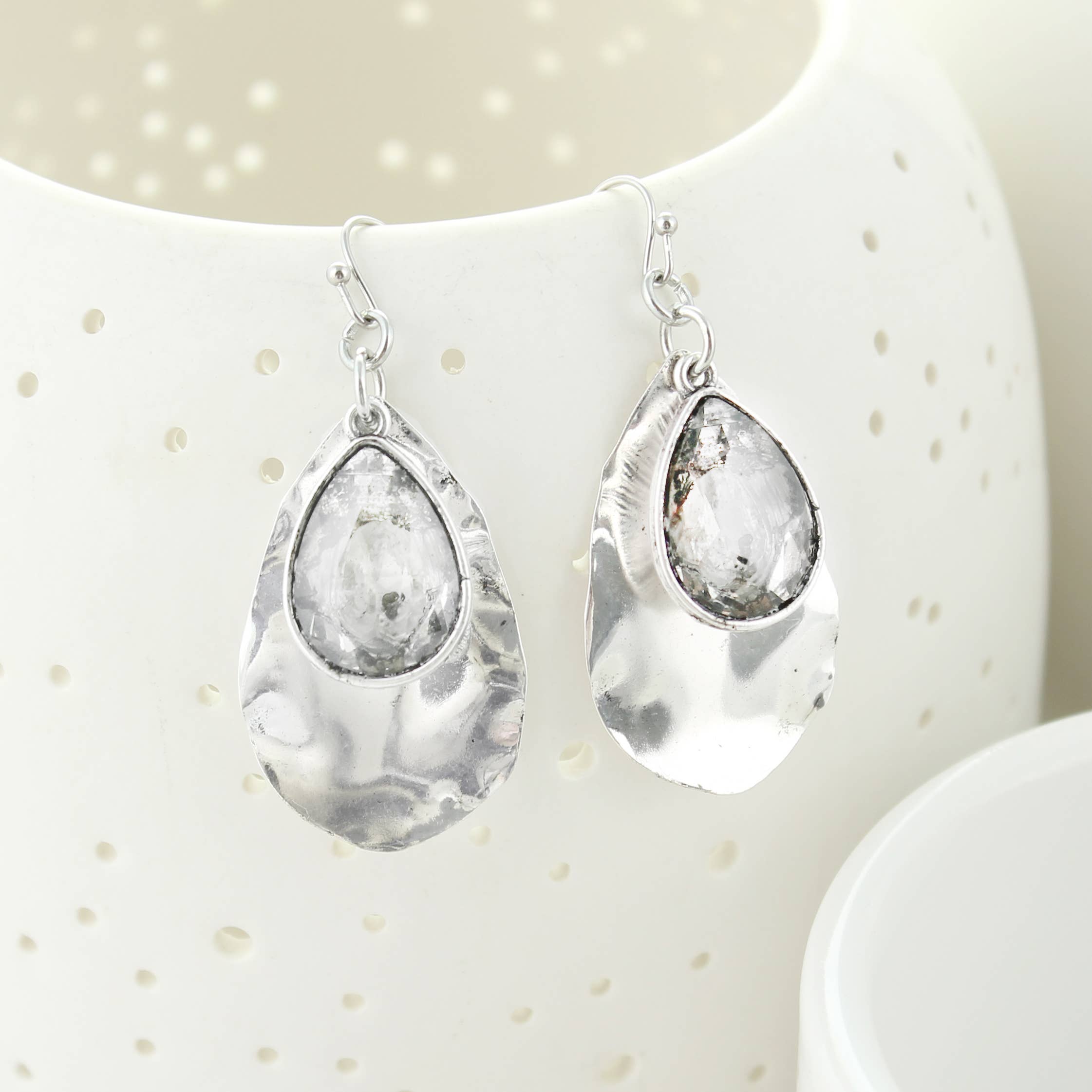 Seasons Jewelry - Wholesale Dangle earrings - Silver Teardrop & Crystal Earrings