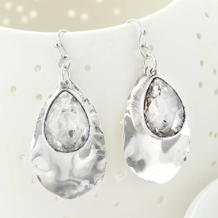 Seasons Jewelry - Wholesale Dangle earrings - Silver Teardrop & Crystal Earrings0