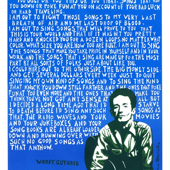Ricardo Levins Morales Art Studio - Vente Carte de vœux classique - Woody Guthrie (Fiche)
