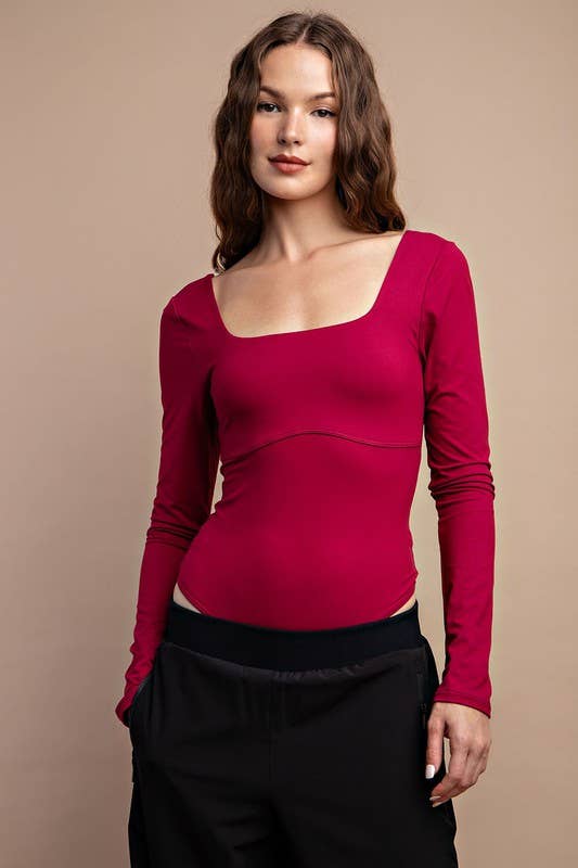 Sunday Morning - Wholesale Bodysuit - Women's - T759837 Long Sleeve Square Neckline Yoga BodySuit7