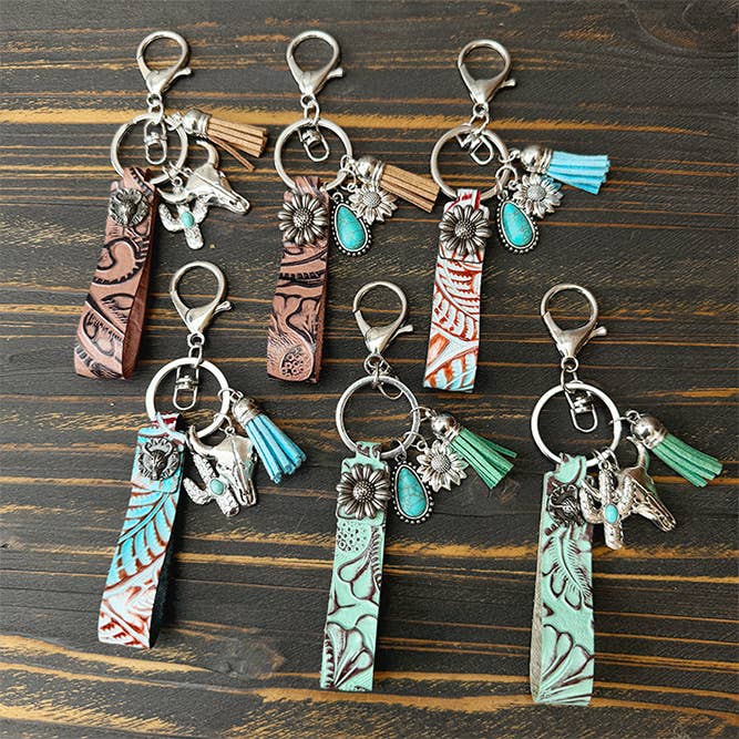 UNISHE - Wholesale Keychain - Women's - Western Turquoise Leather Keychain XC016