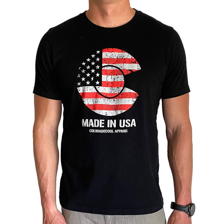 CO USA T-Shirt - Black for wholesale by ColoradoCool Apparel