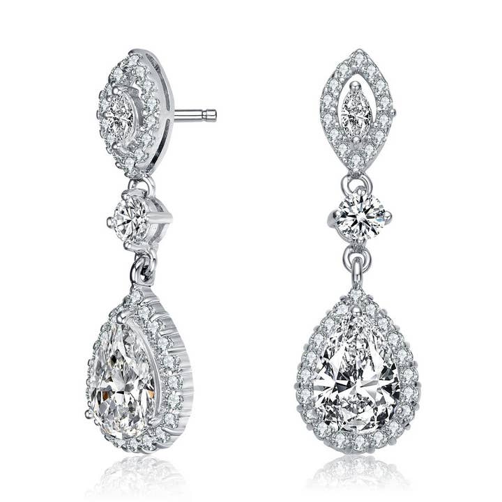 Pear with Round & Marquise Cubic Zirconia Accent Earrings for wholesale by Genevive