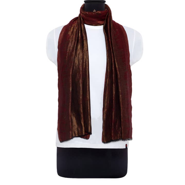 Handmade Cashmere Pashmina Zari Self Stole Scarf Shawl Wrap in Maroon & Gold for wholesale by Trunkin'