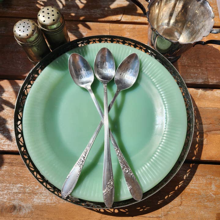 juNxtaposition® - Wholesale Serving Utensil - hand stamped vintage spoon SH*T STIRRER3