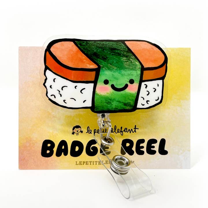 Spam Musubi Acrylic Badge Reel for wholesale by Le Petit Elefant