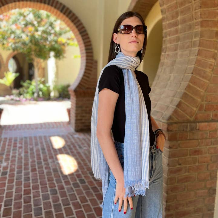 Humble Hilo - Wholesale Scarf - Women's - Humble Hilo Cumulus 100% Cotton Scarf Center Stripes48