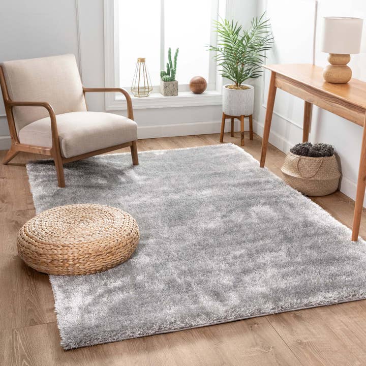 Feather Collection Liza Silver Shag Rug – Sparkly, Plush, Minimalist Glam for wholesale by Well Woven