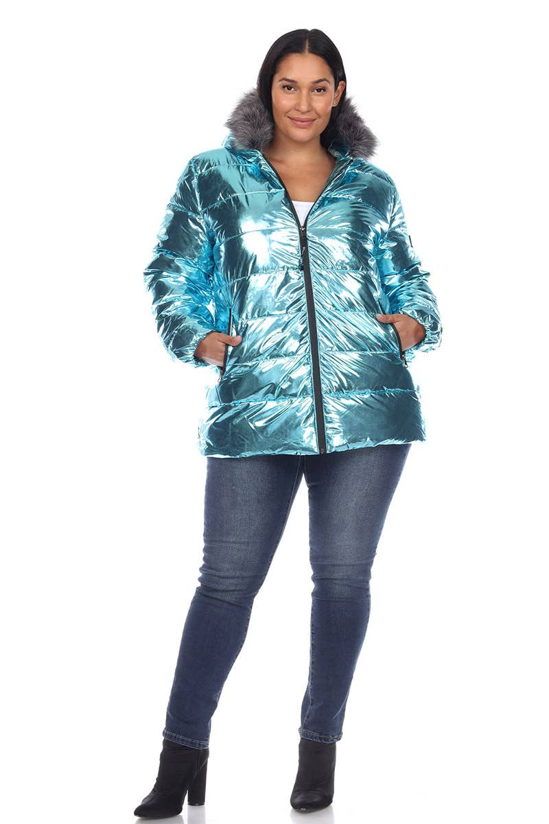 WHITE MARK - Vente Manteau – femme - Doudoune métallisée grande taille avec capuche8