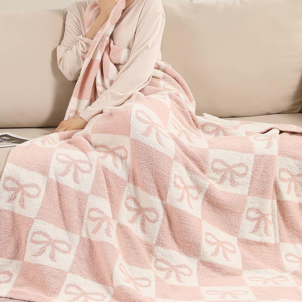 Fashion City - Wholesale Throw Blanket - RIBBON AND CHECKERED Cozy Soft Throw Blanket 9