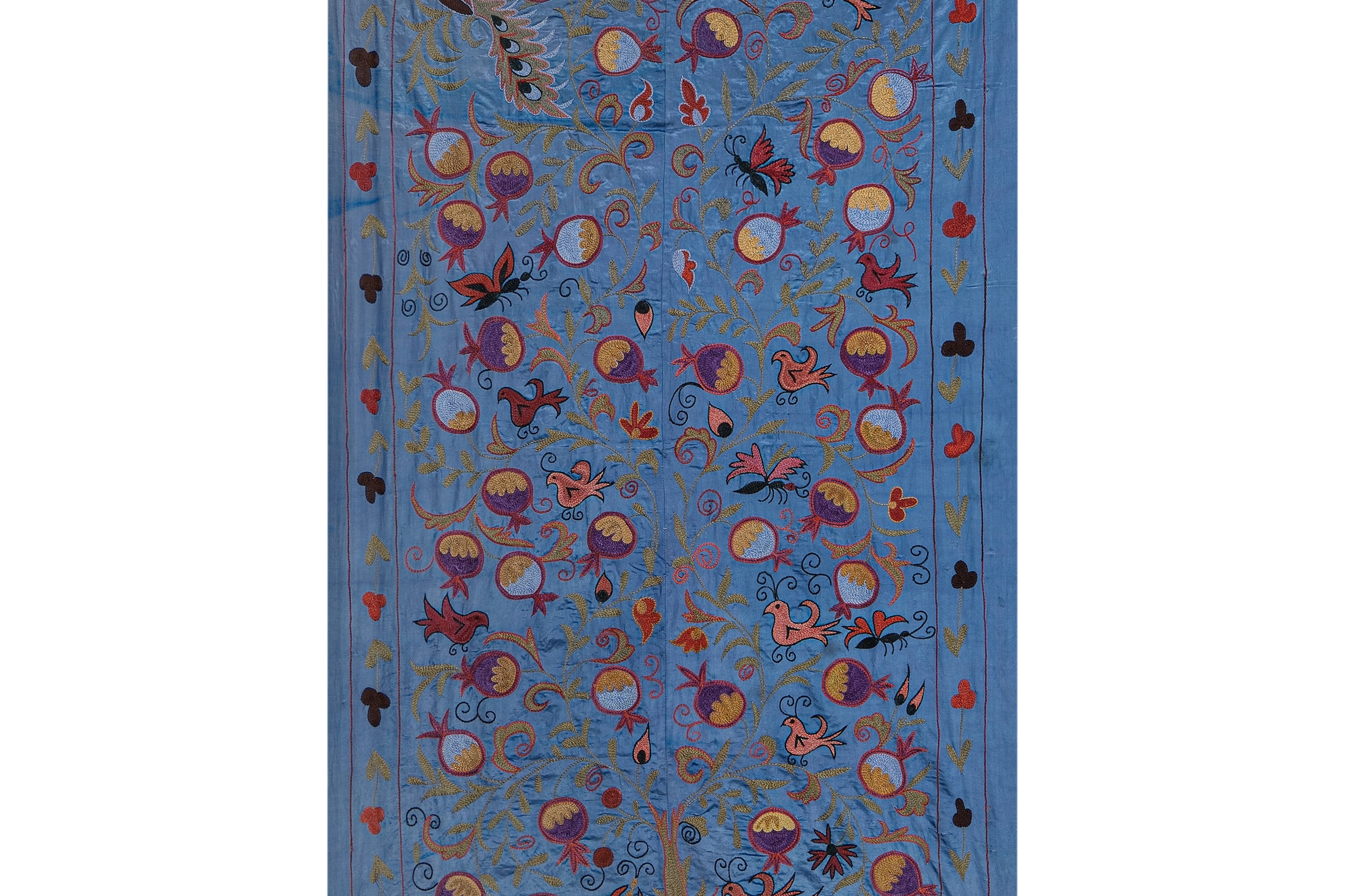 Vintage Pillows Store – wholesale Table runner – 1960s Silk Suzani Blue Runner With Tree of Life Pattern1