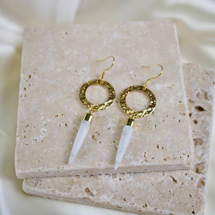Harriet // Howlite Spike Earrings for wholesale by TISH jewelry