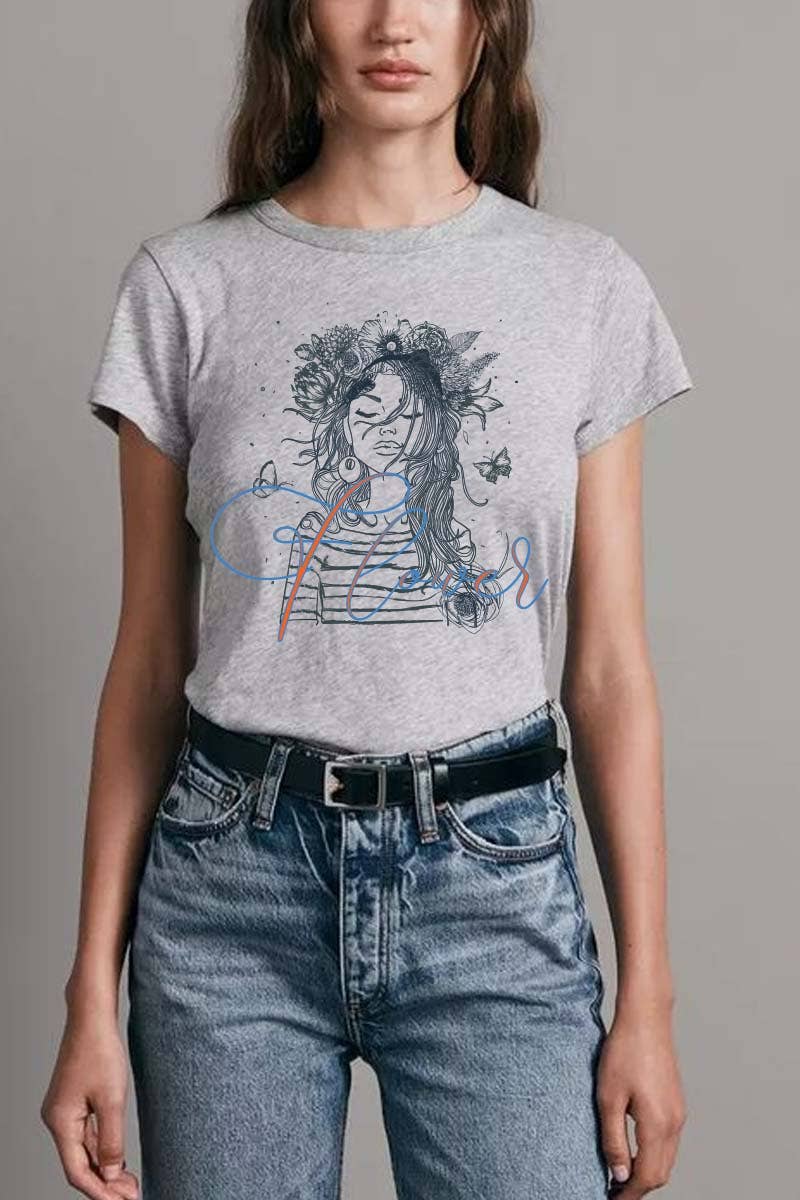 HARANG - Wholesale T-shirt met print - Dames - M8248 FLOWERS T-shirt met grafische print1