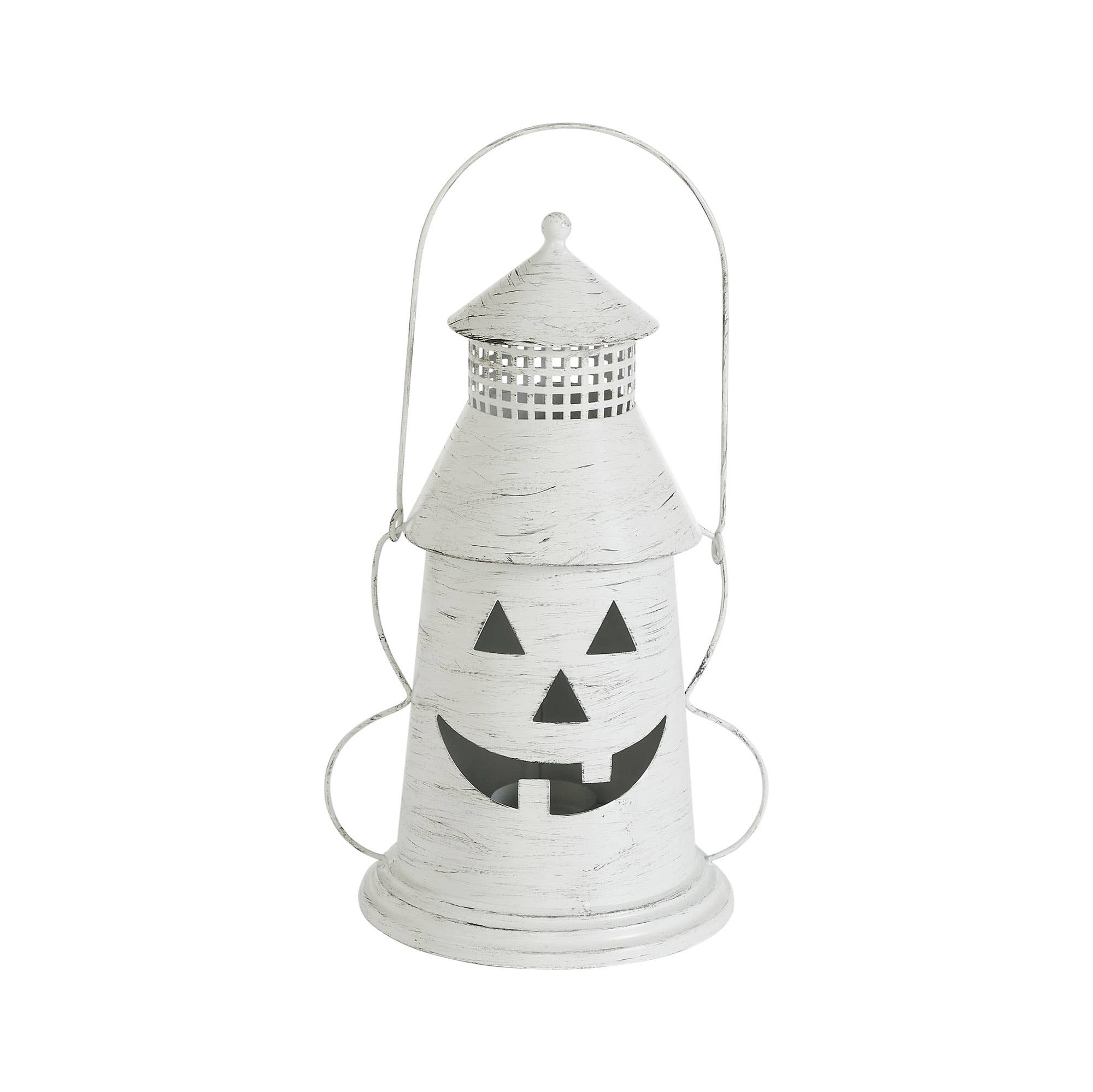 VHC Brands - Wholesale Candle Holder - Antique White Distressed Halloween Decorative Metal Lantern Spooky Tealight Candle Holder Fall Seasonal Home Accent 12x8x62