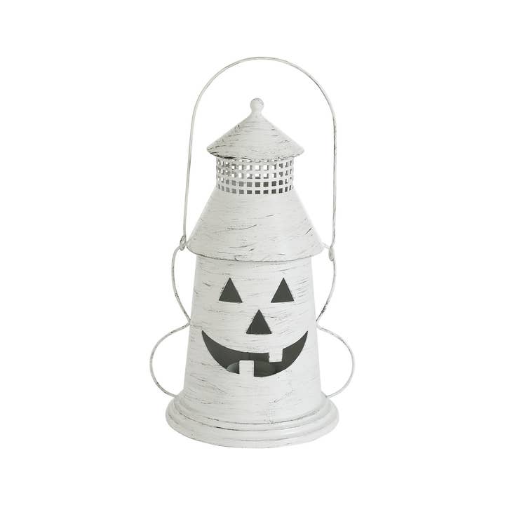 VHC Brands - Wholesale Candle Holder - Antique White Distressed Halloween Decorative Metal Lantern Spooky Tealight Candle Holder Fall Seasonal Home Accent 12x8x62