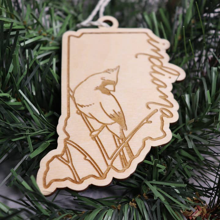 Engraved Indiana Illustration Christmas Ornament for wholesale by The Trendy Traveler