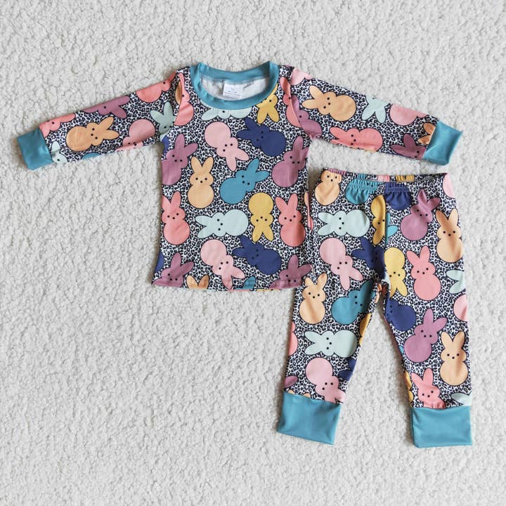Yawoo Garments - Vente Haut et bas de pyjama – enfant - Pyjama de Pâques garçon imprimé lapin léopard Huggin with my peeps