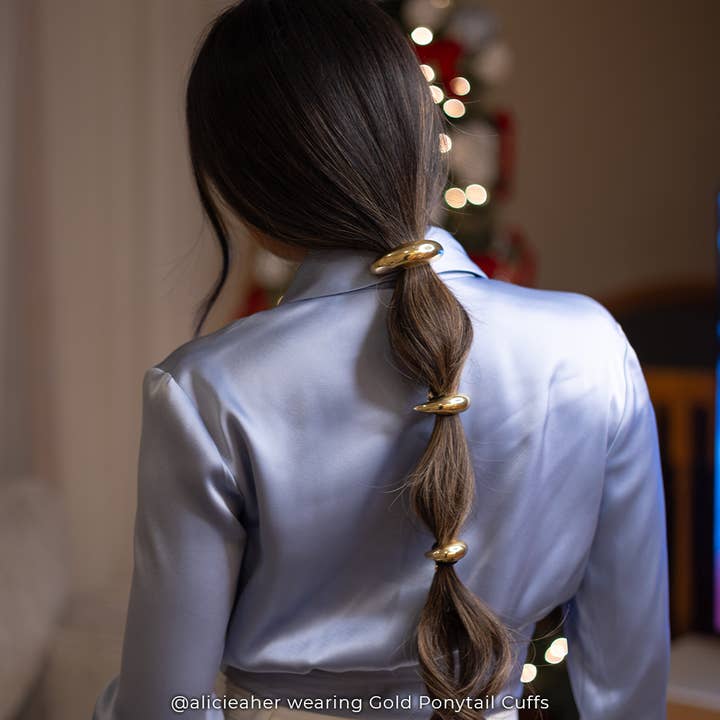 INH Hair - Wholesale Hair Tie - 3-piece Pony Cuff Set | Silver/Gold Ponytail Holder Cuffs8