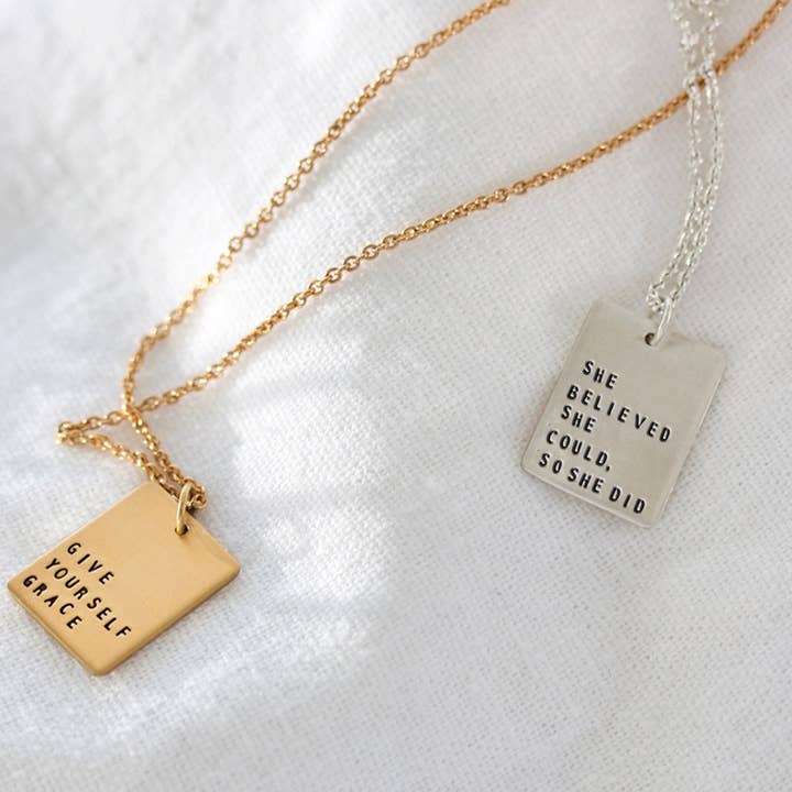 EVERLONG NECKLACE | stamped rectangular pendant for wholesale by Christina Kober Designs