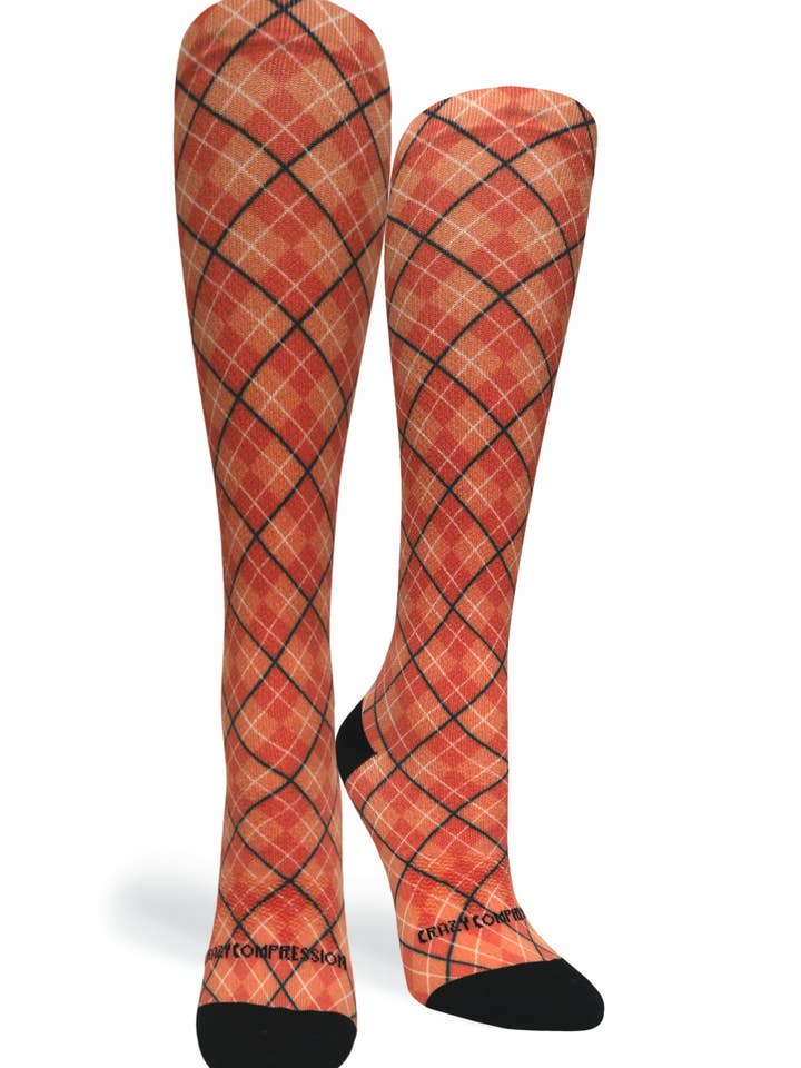 Meias de Compressão OTC Xadrez 360 Laranja (Standard e Extra Largas) por atacado de Crazy Compression