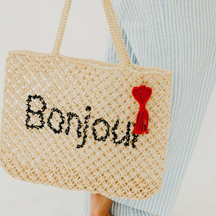 Heart Macrame Bag Charm Key Chain for wholesale by Pretty Simple