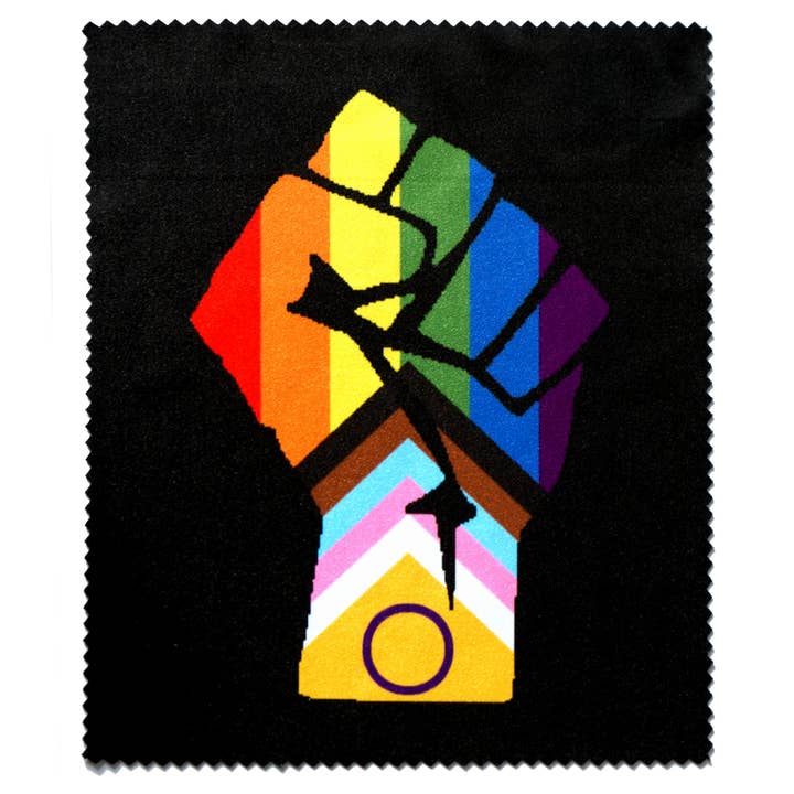 Pano de limpeza de óculos: Inter* Progress Pride Punho (em preto) por atacado de trans*fabel