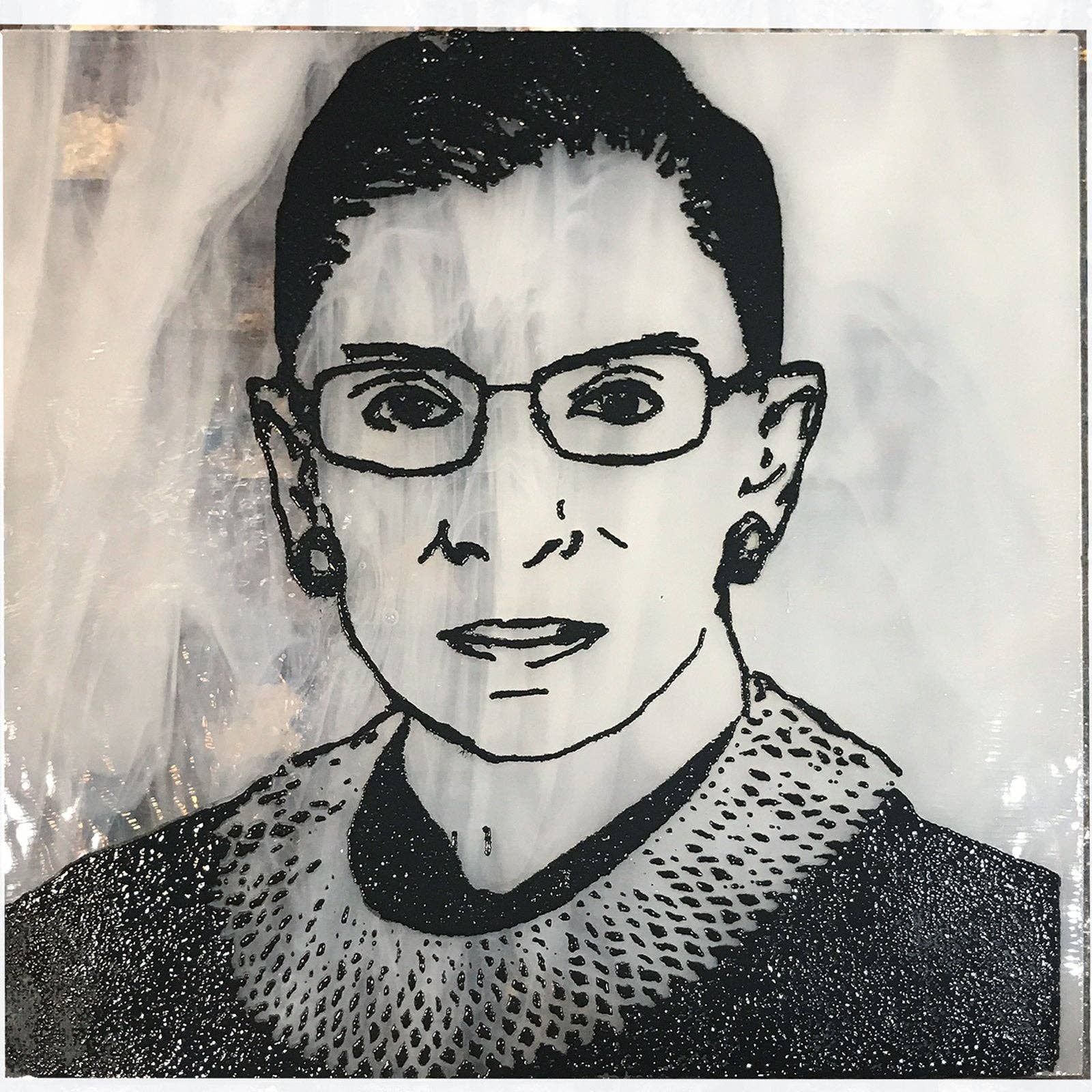 Kiku Handmade | Contemporary Fused Glass Home Goods - Wholesale Coasters - Supreme Court Justice Ruth Bader Ginsburg Fused Glass 4" Single Coaster3