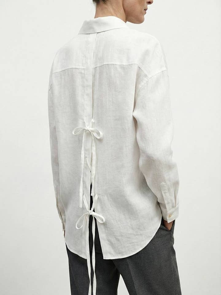 Lace-Up Back Cotton Spring Shirt for wholesale by Anaz