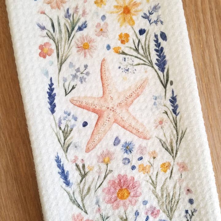 Coastal Starfish Tea Towel for wholesale by Firefly Paper Studio, LLC
